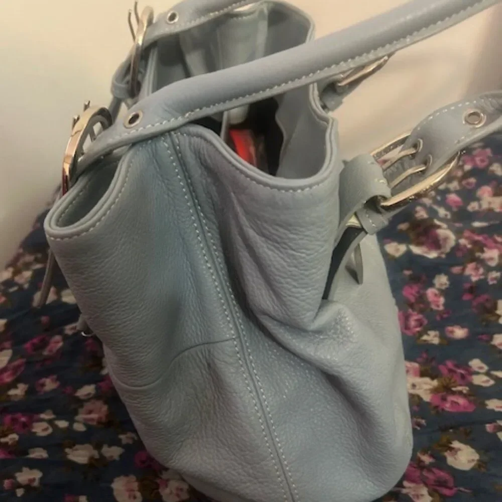 Tignanello Robin Egg Blue leather double handle shoulder bag